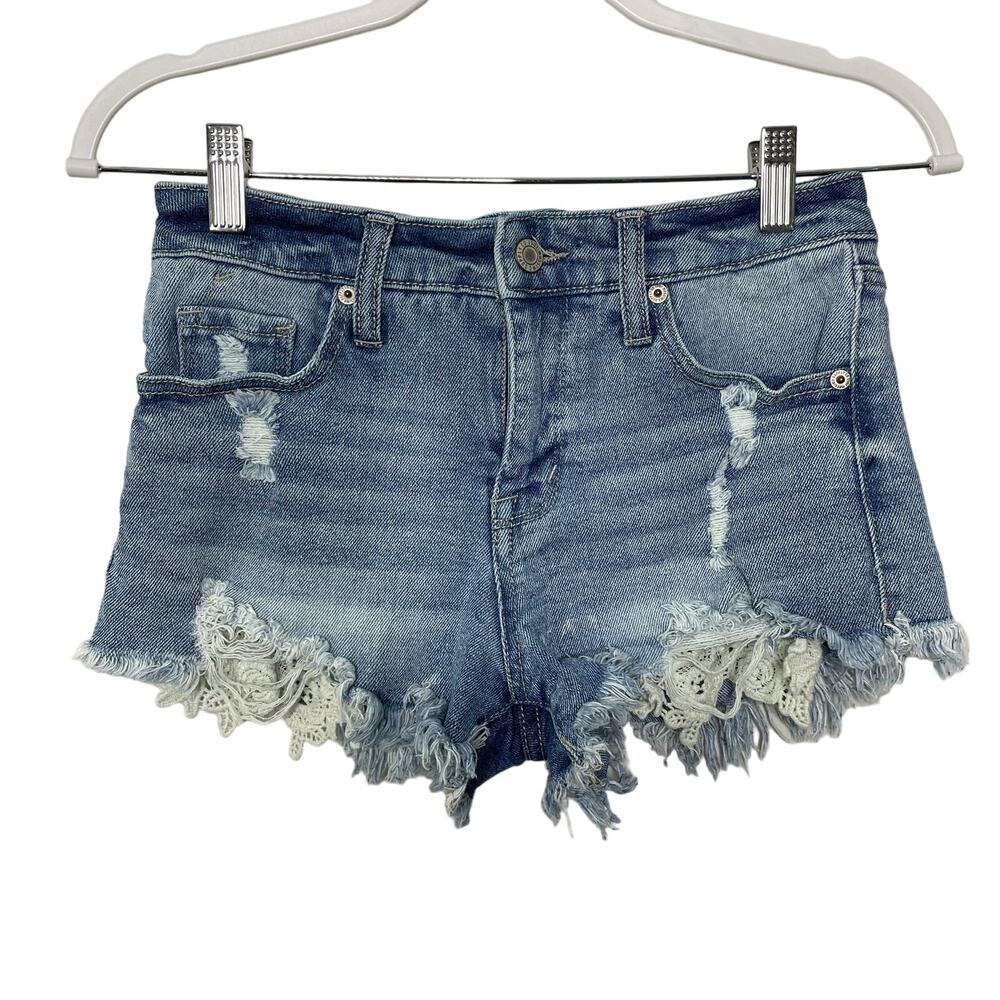 Mossimo‎ Jean Denim Super Shorts Cut Offs 0 25 Distressed Exposed Pocket